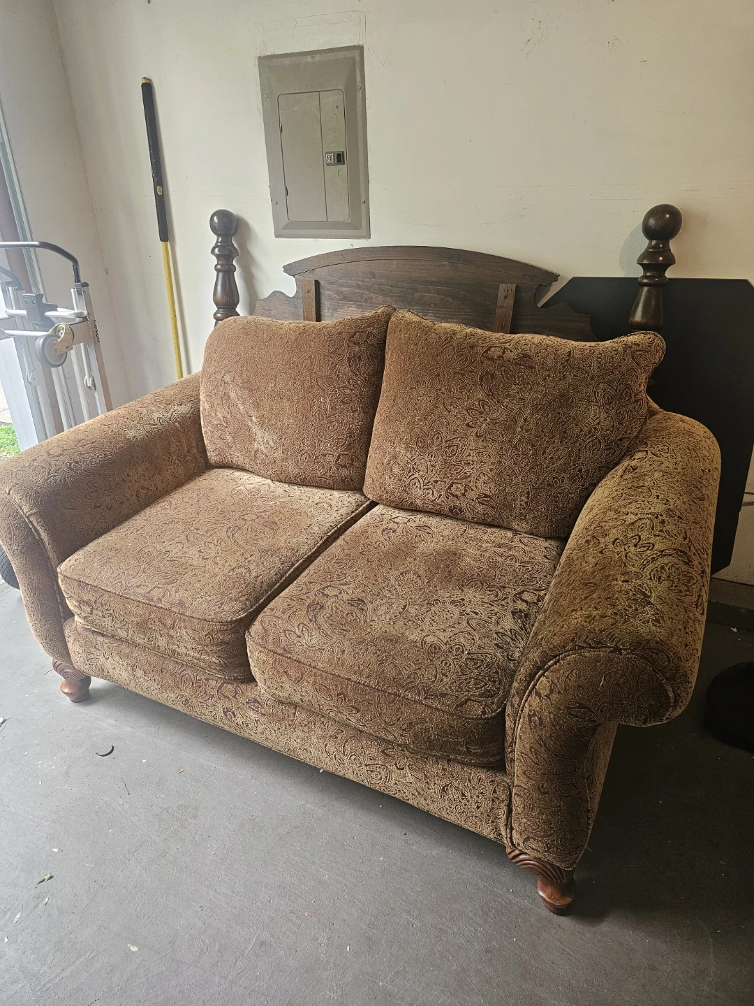 Brown Patterned Loveseat Sofa
