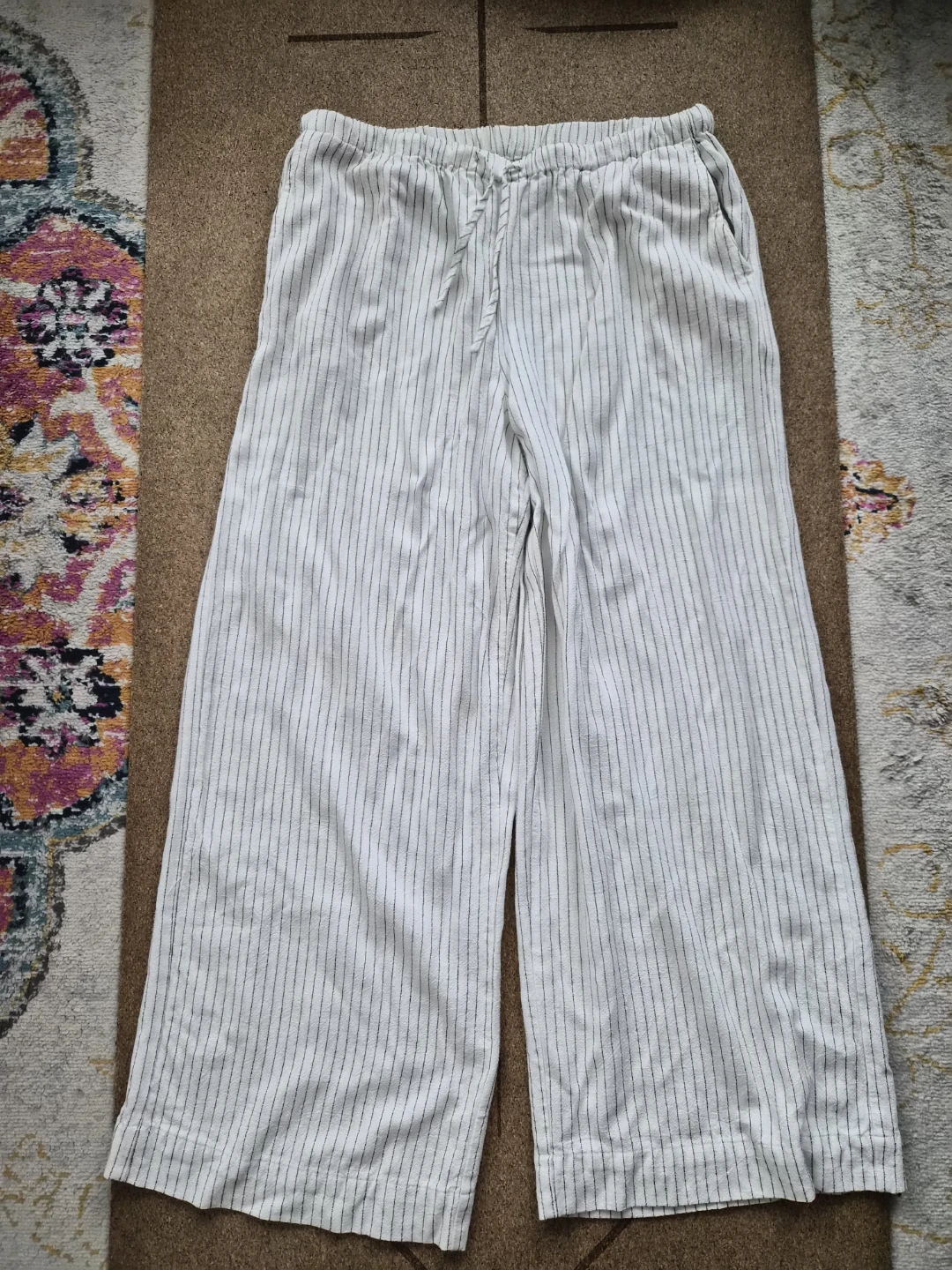 White and Black Striped Wide Leg Pants cotton