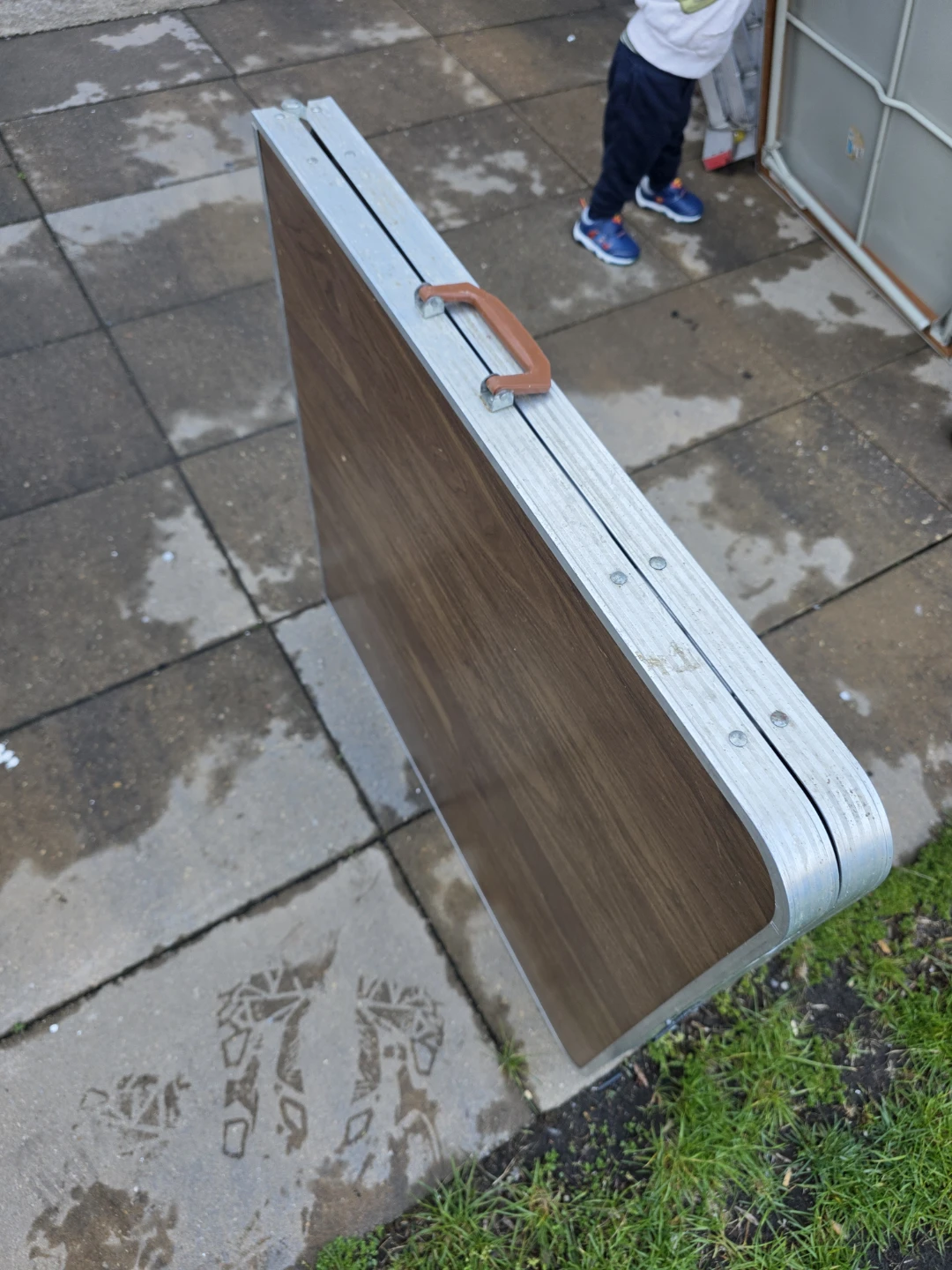 Folding Table Wood Grain Aluminum Frame
