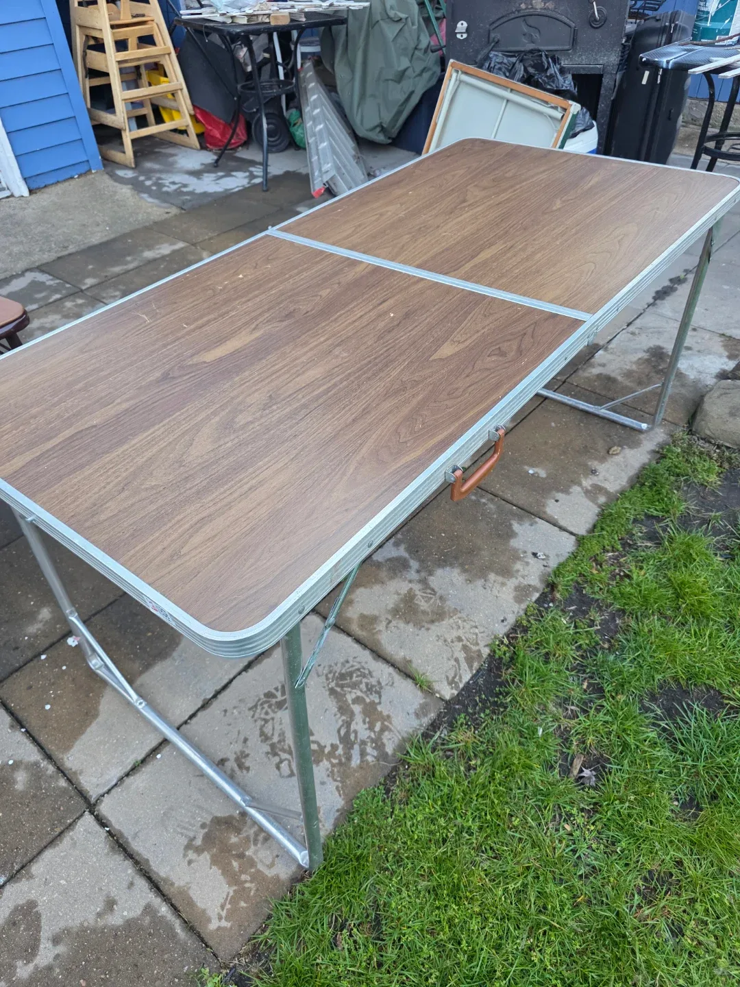 Folding Table Wood Grain Aluminum Frame - photo 2