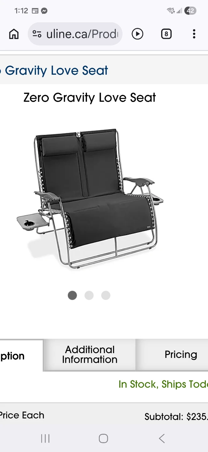 Uline Zero Gravity Love Seat
