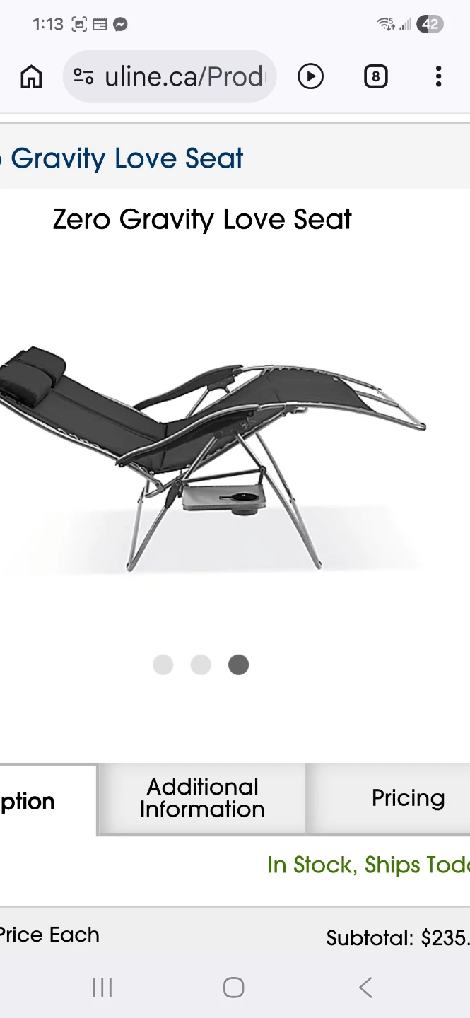 Uline Zero Gravity Love Seat - photo 2
