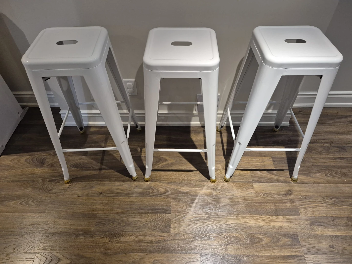 Set of 3 White Metal Bar and Counter Stools