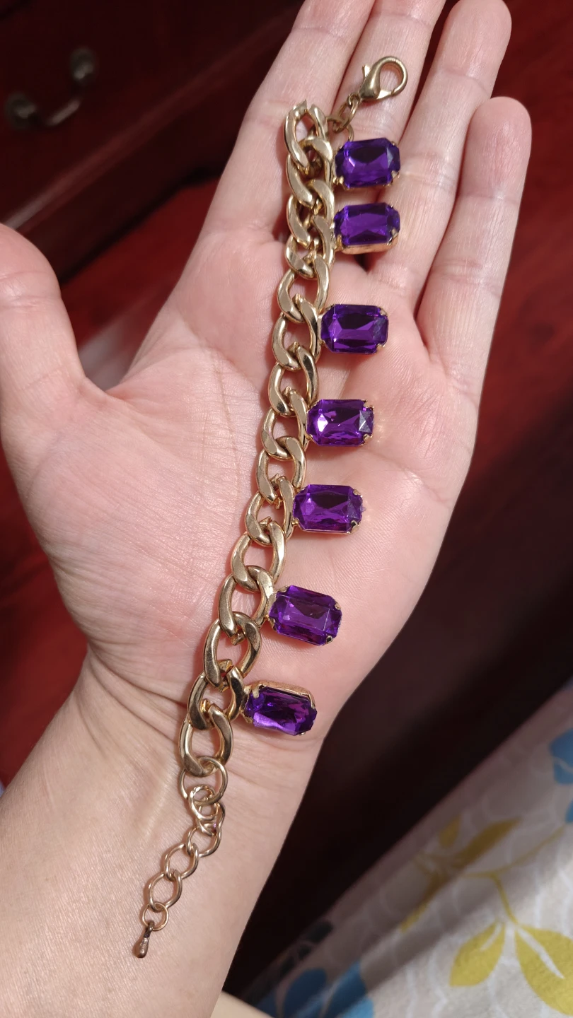 Gold Tone Chain Bracelet with Purple Gems - photo 2