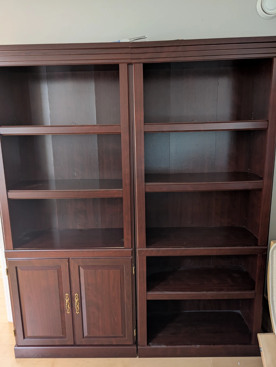 Dark Brown Wood Bookshelfs with Cabinets