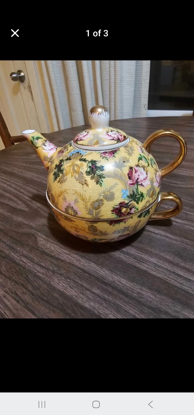 Stunning Adeline Gold Rim 3 piece Teapot Set