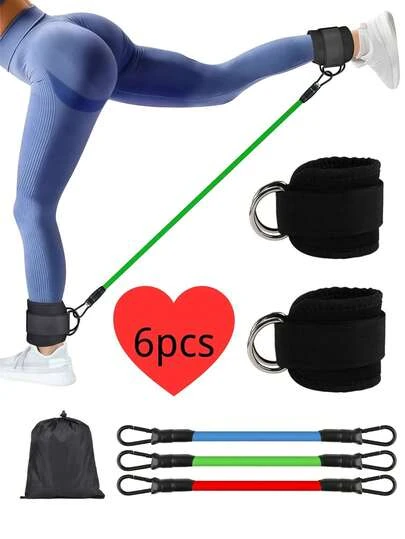 6 Piece Ankle Strap Resistance Band Set