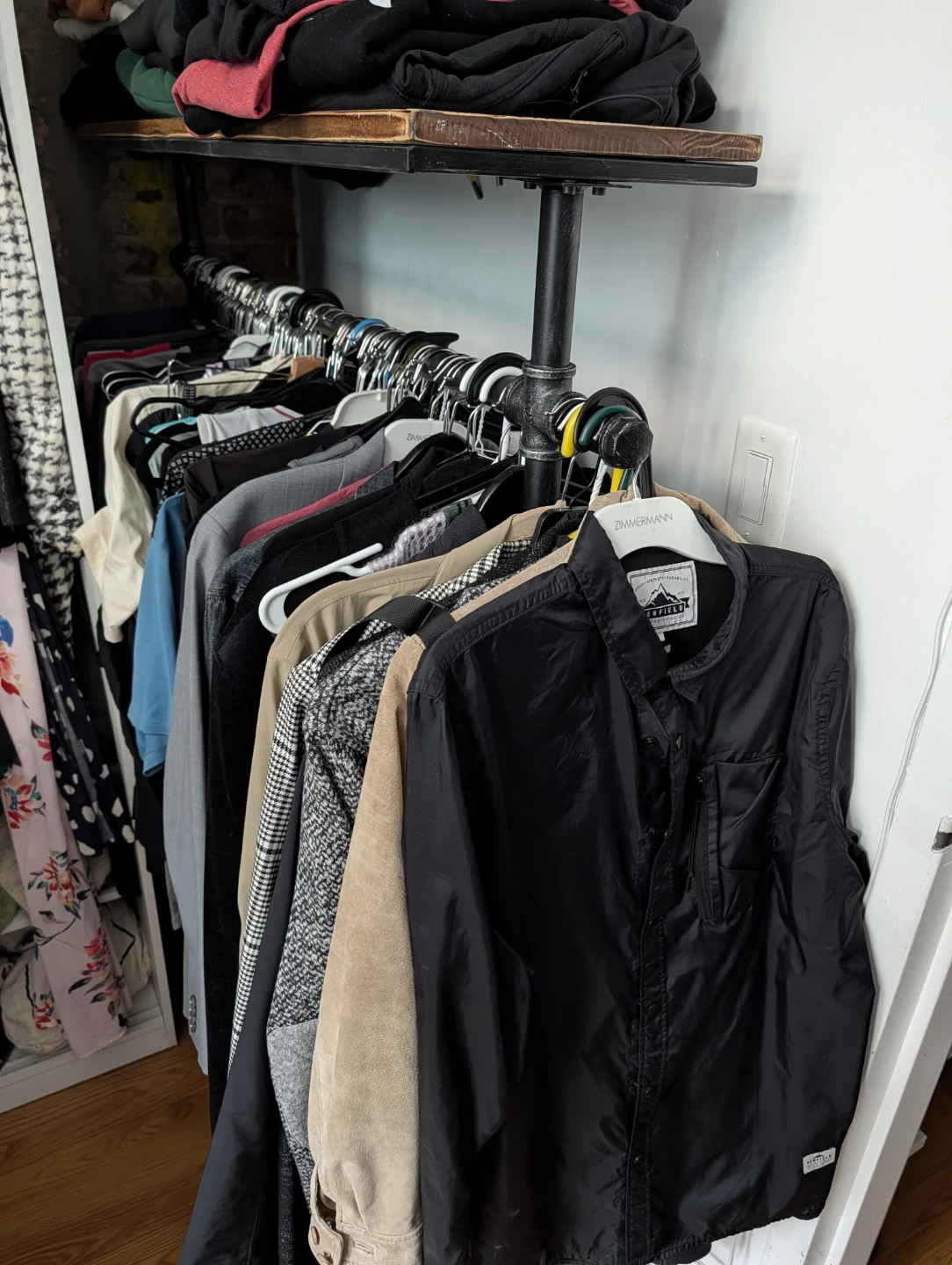 Industrial Pipe & Dark Walnut Rolling Clothing Rack - photo 2