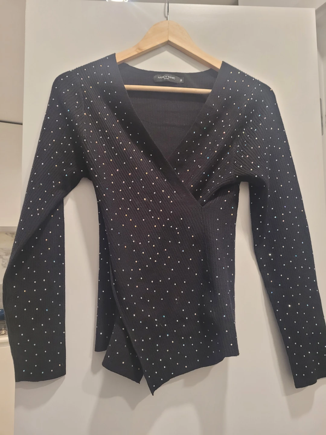 Size M - Nancy Yang NY Iridescent Rhinestone Ribbed Wrap Sweater