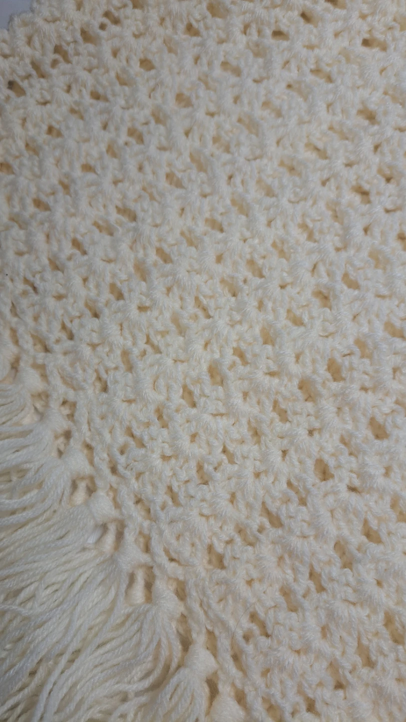 Cream Crochet Poncho with Fringe and Flower Details - photo 3