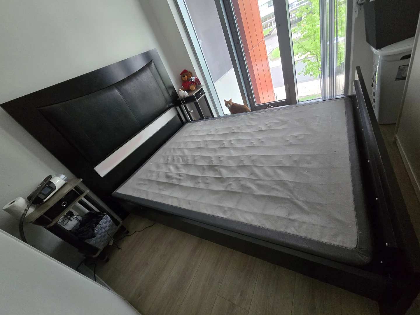 Black Faux Leather Platform Bed Frame with spring box