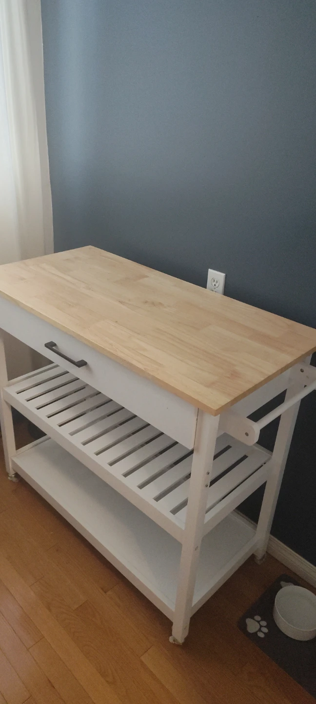 White Kitchen Cart with Wood Top