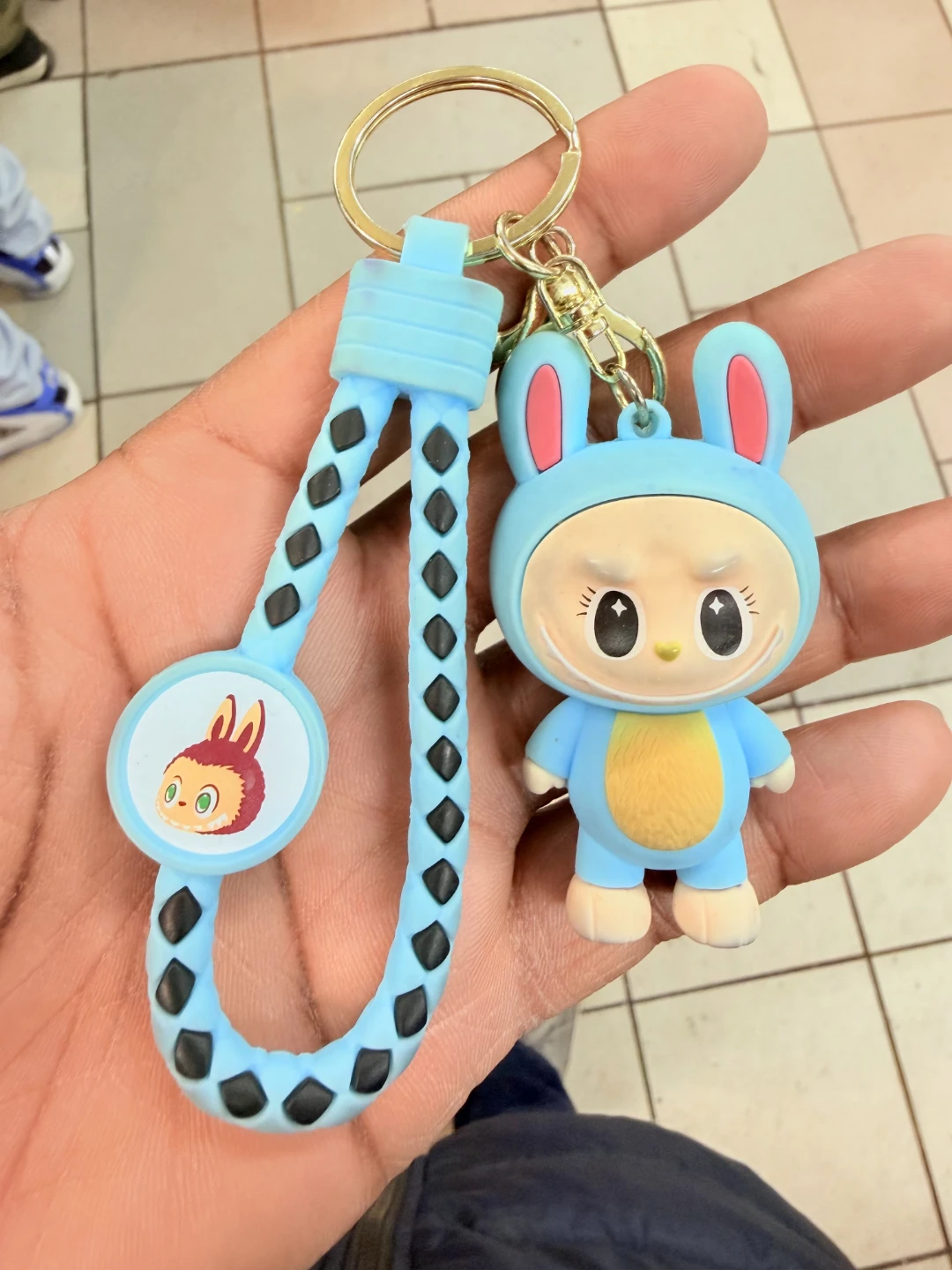 Cute Labubu Blue Bunny Costume Keychain