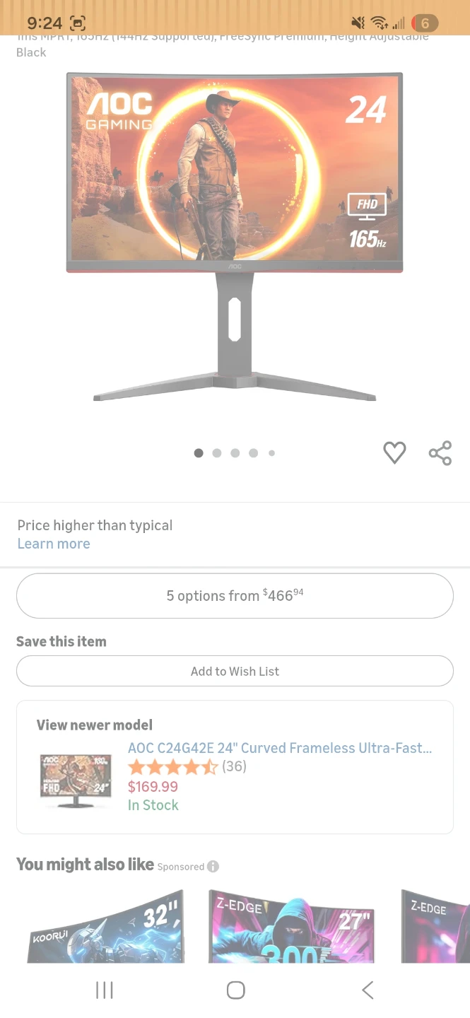 AOC 24" FHD 165Hz Gaming Monitor