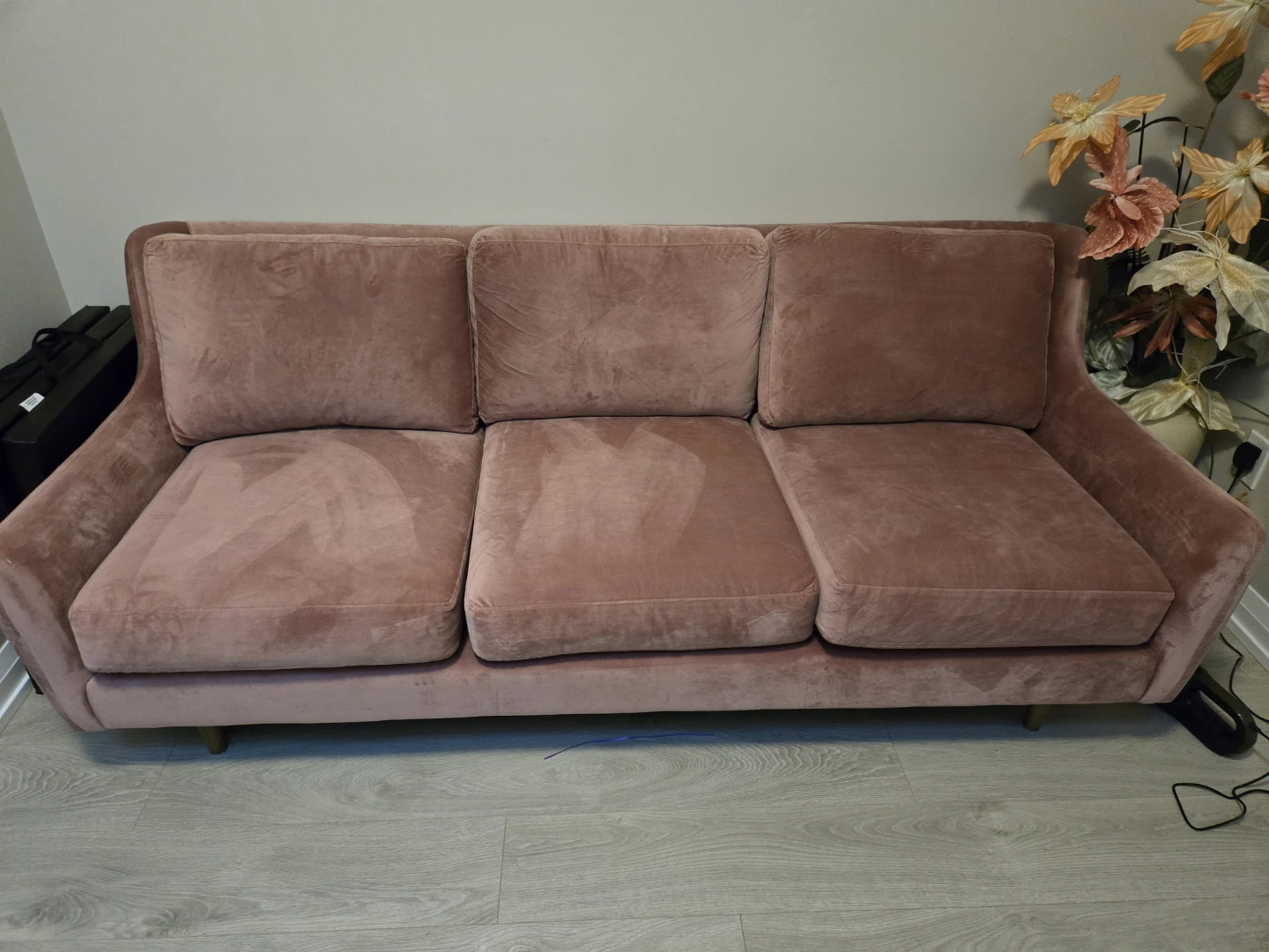Pink Velvet 3-Seater Sofa - $150