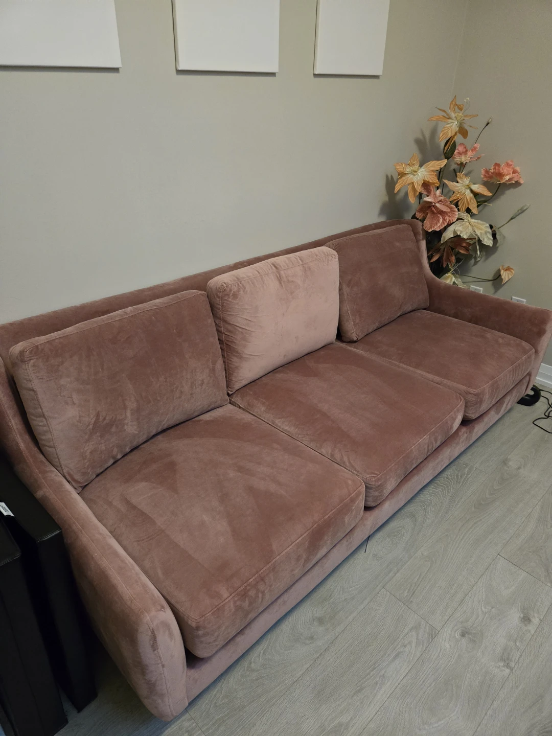 Pink Velvet 3-Seater Sofa - $150 - photo 2