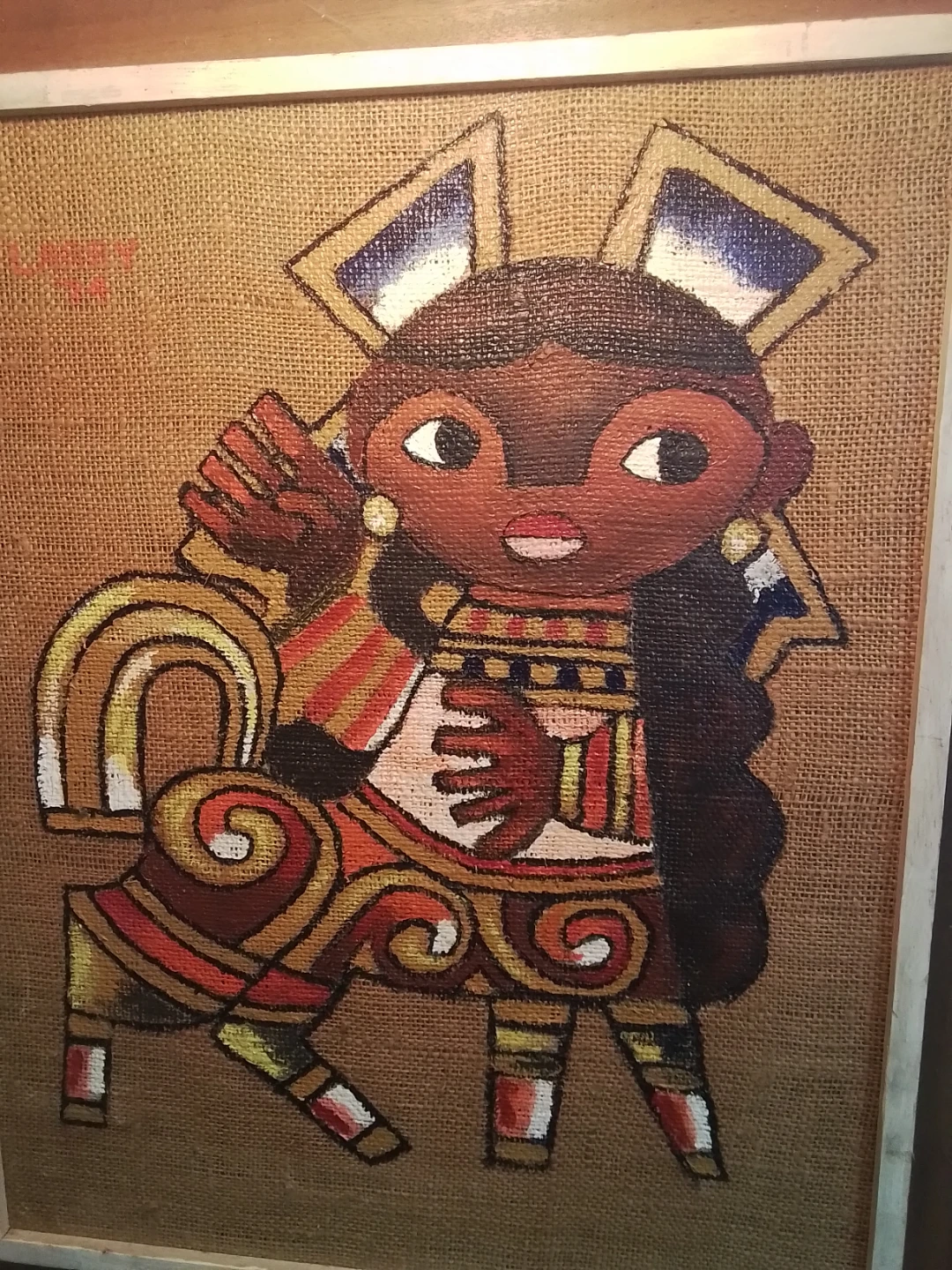 Vintage 1974 Mid-Century Modern Burlap Painting - photo 3