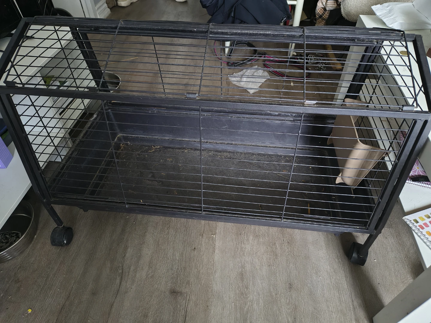 Large Black Pet Cage on Wheels