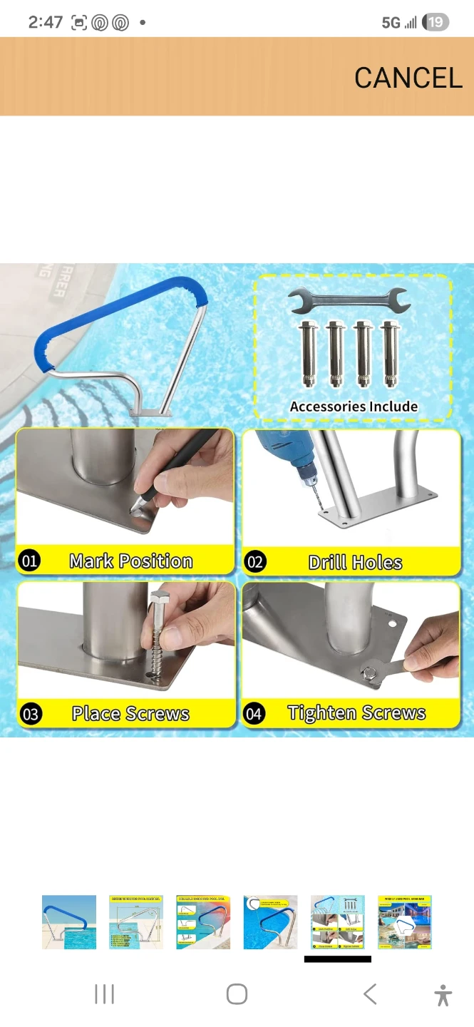 Inground Pool Handrail - 39x32in Stainless Steel - photo 5