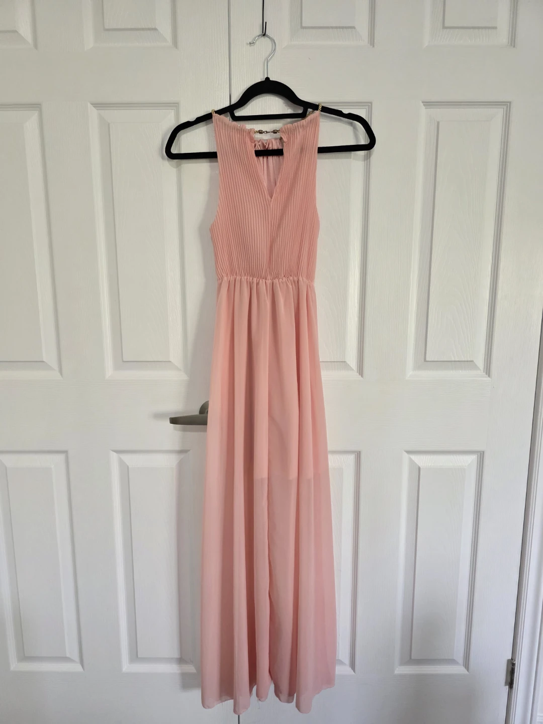 Pink Maxi Dress with Pleated Bodice