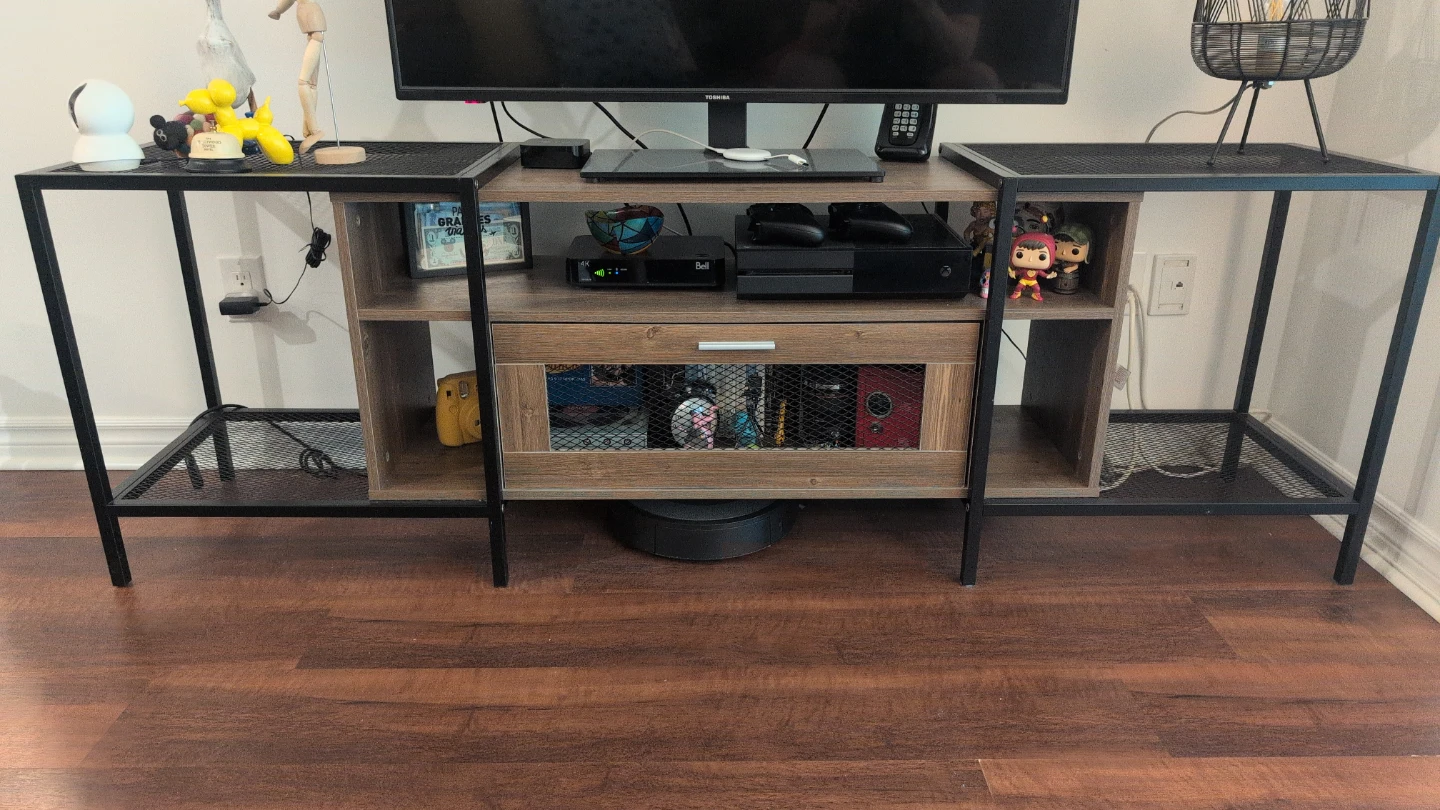 Industrial Style TV Stand with Storage Shelves