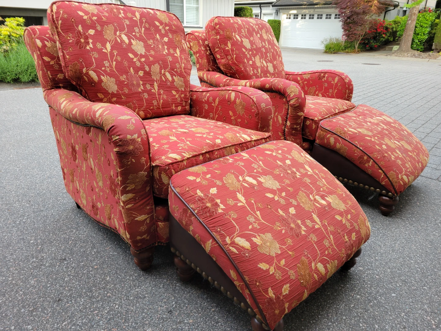 Beautiful Pair of Decor-Rest Armchairs & Matching Ottomans