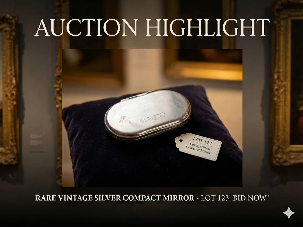 Rare Vintage Marc Cain Engraved Silver Compact Pocket Mirror