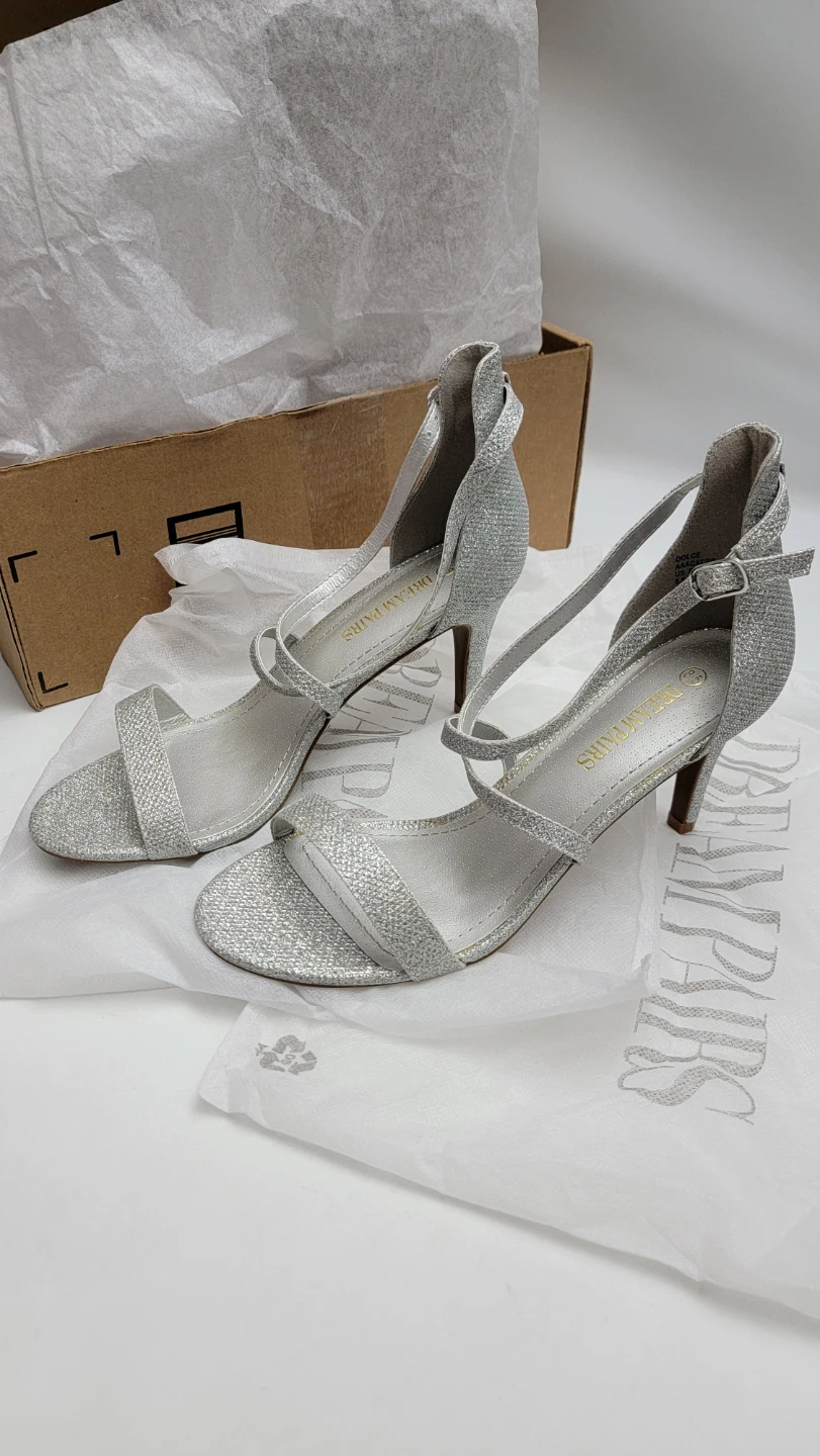 Dream Pairs Dolce Silver Glitter Heels Women’s Size 8.5 Open Toe