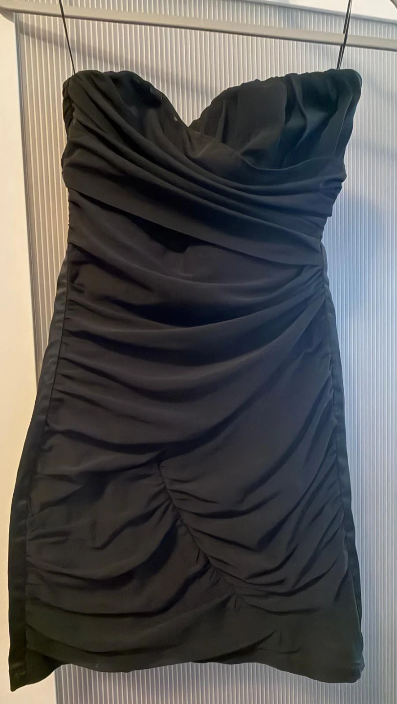 Black Strapless Ruched Dress