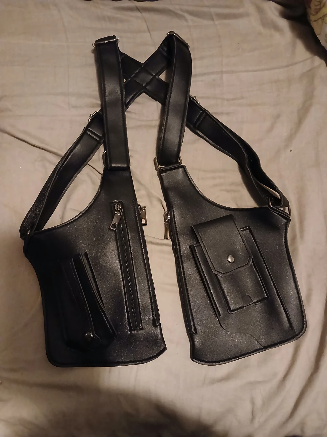 Black Leather Chest Harness Bag