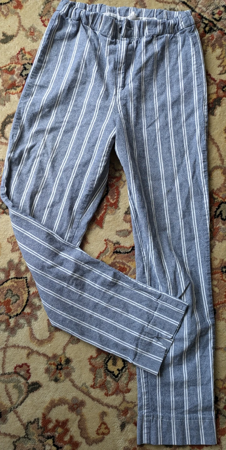 Blue and white striped pants