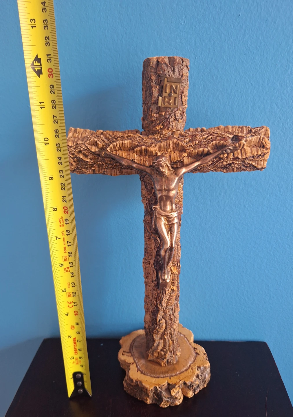 Vintage Tabletop Cork Bark Wood Cross Crucifix - photo 4