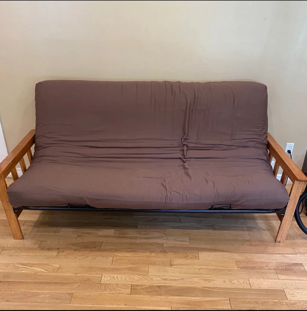 Brown Futon Sofa Bed with Wood Frame