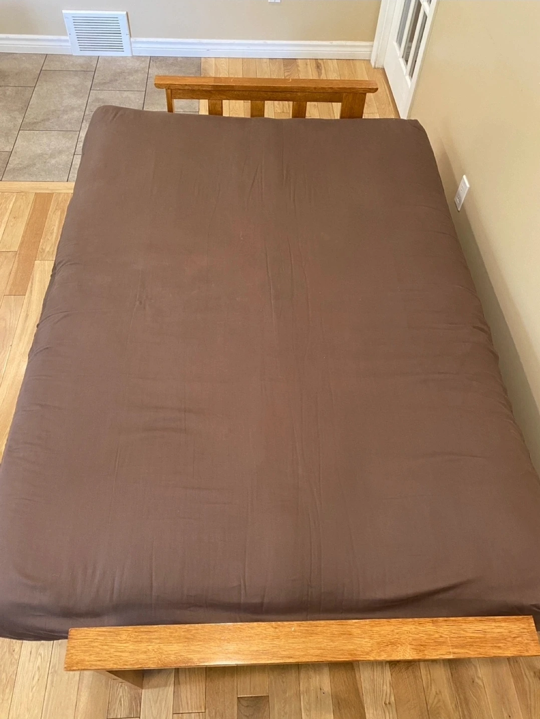 Brown Futon Sofa Bed with Wood Frame - photo 2