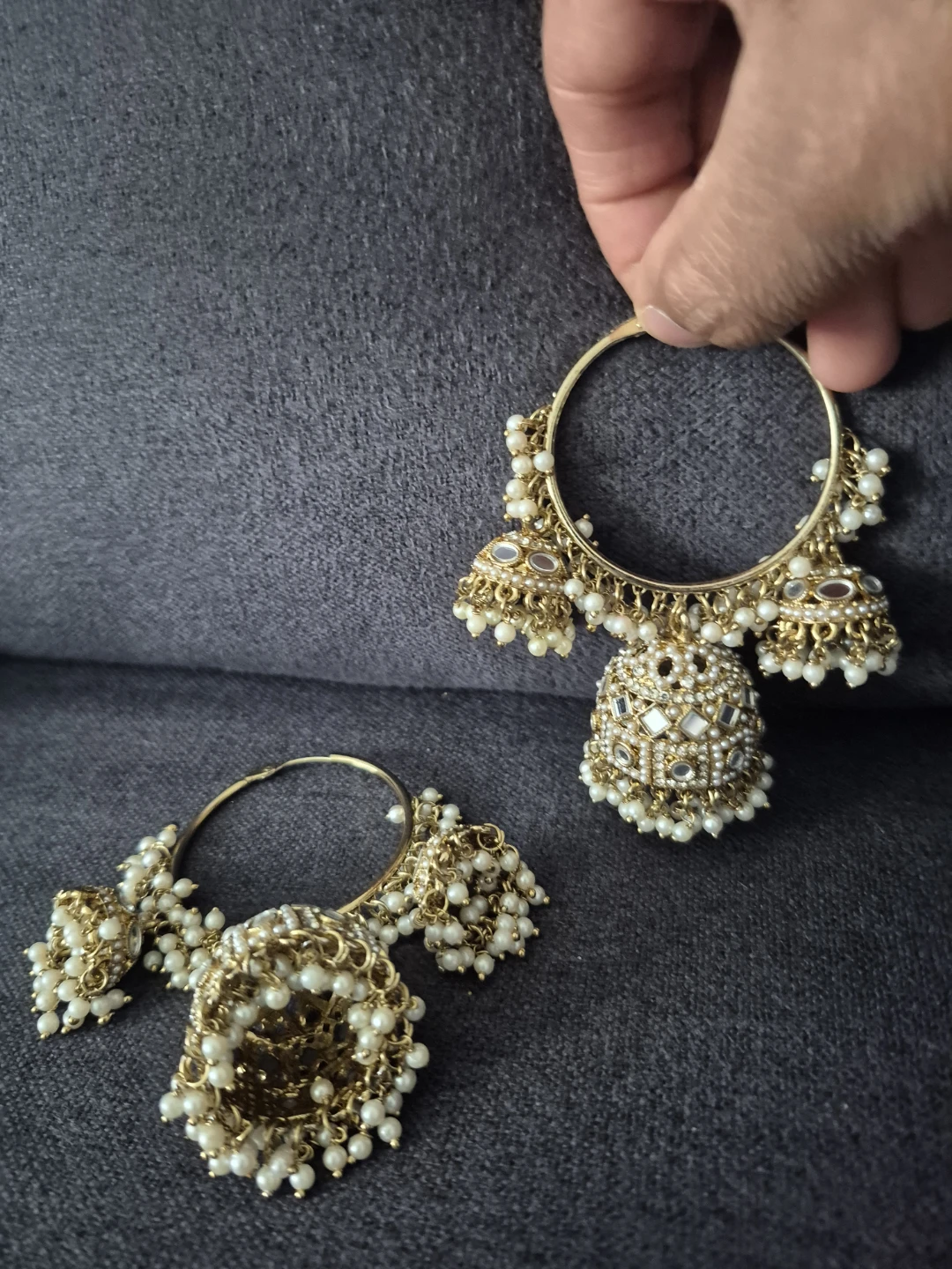 Gold Jhumka Earrings with Pearls