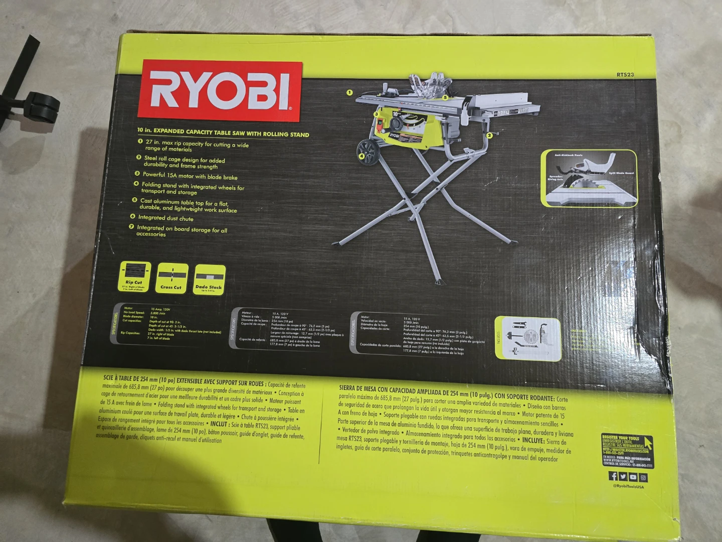 Brand New Gift :Ryobi 10" Table Saw with Rolling Stand