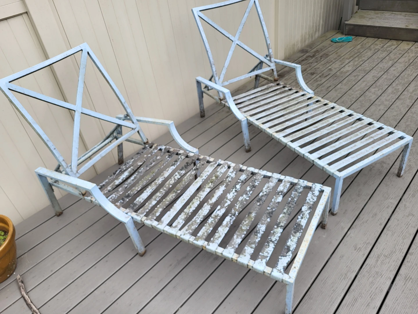 Light Blue Metal Chaise Lounges (Set of 2)