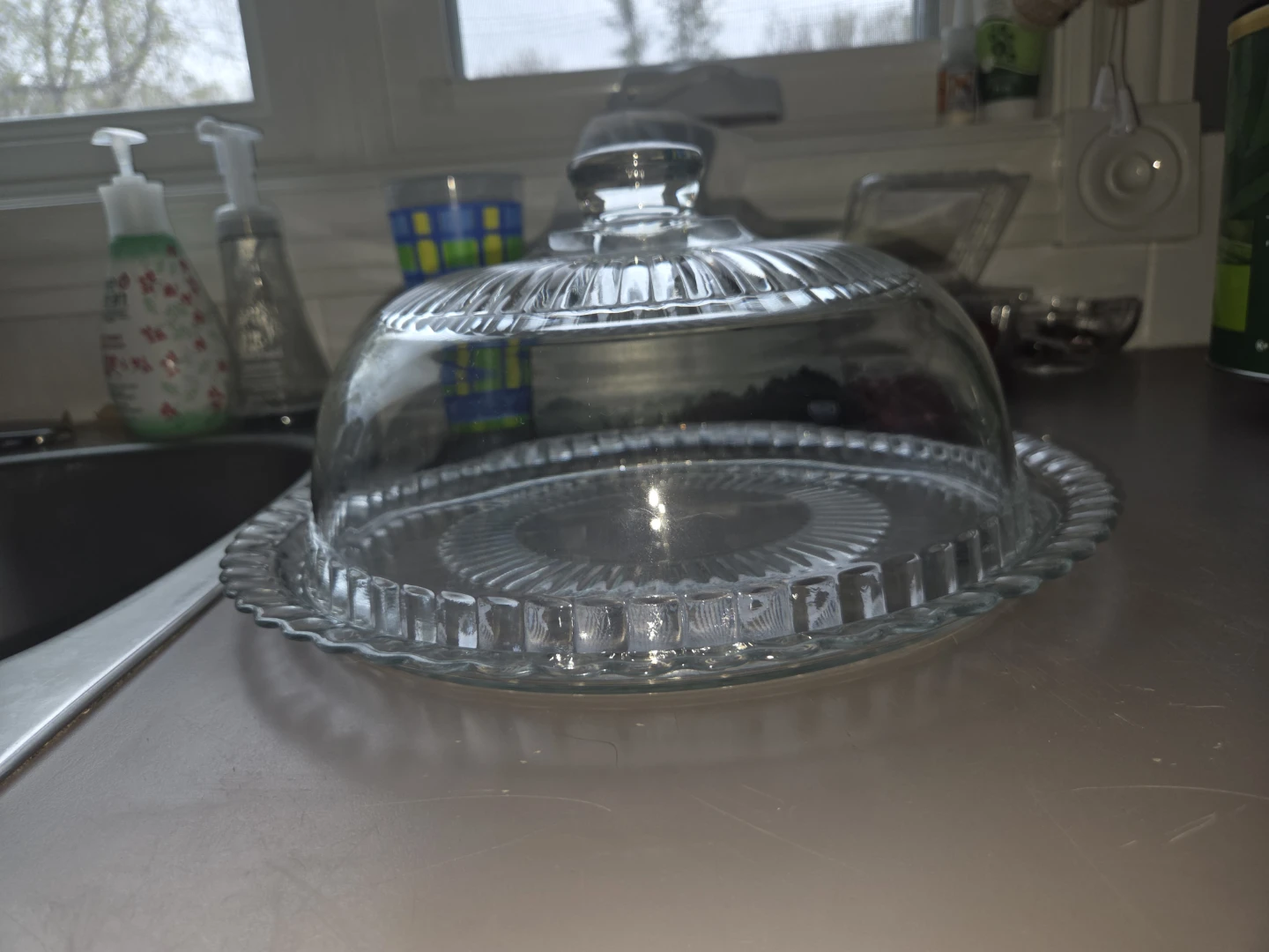 Glass Cake Dome and Plate Set