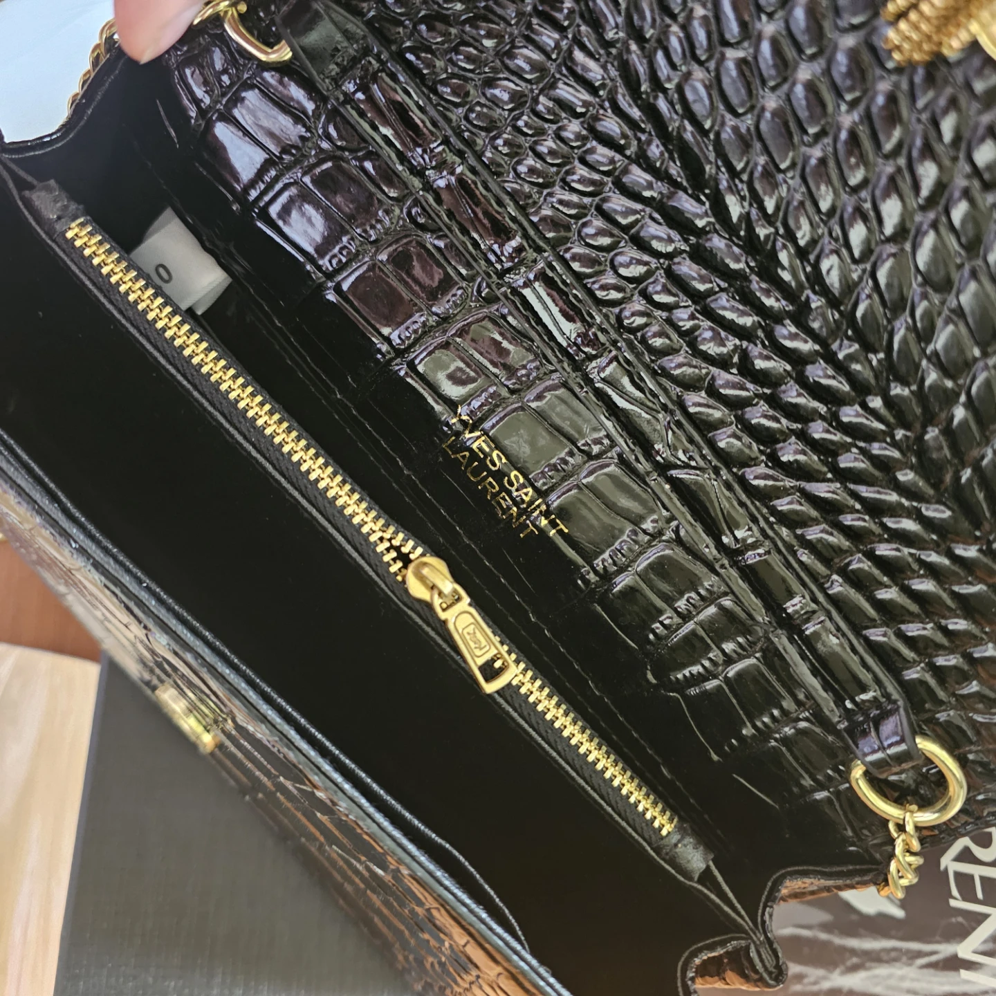 Saint Laurent Black Crocodile Embossed Wallet on Chain Bag - photo 2