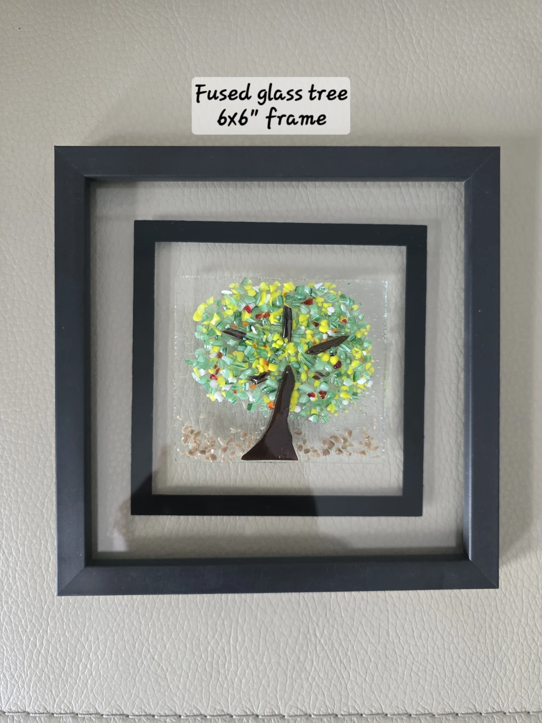 Fused glass tree art in 6x6" frame
