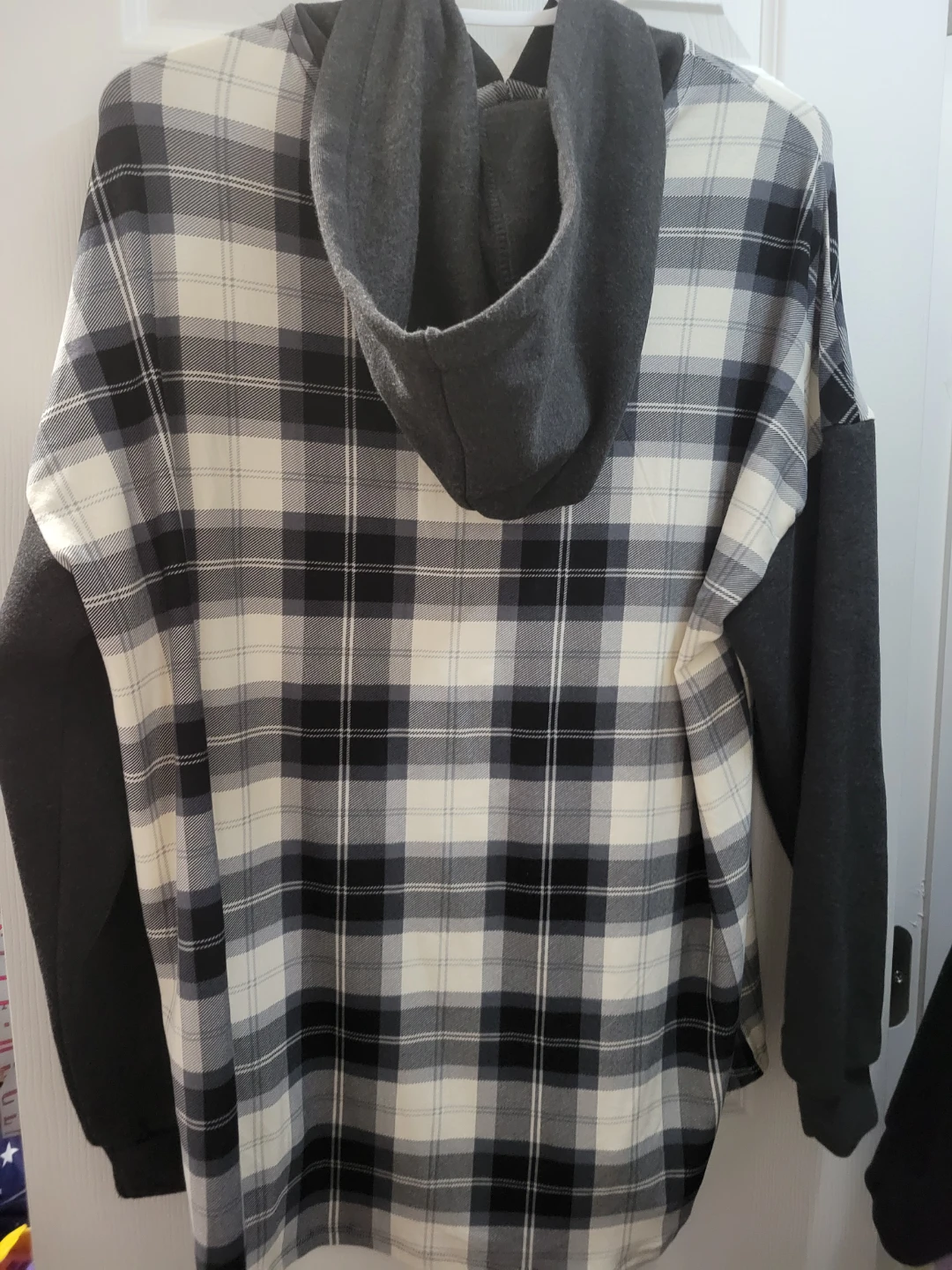 Hooded Button-Up Plaid black shirt - photo 2
