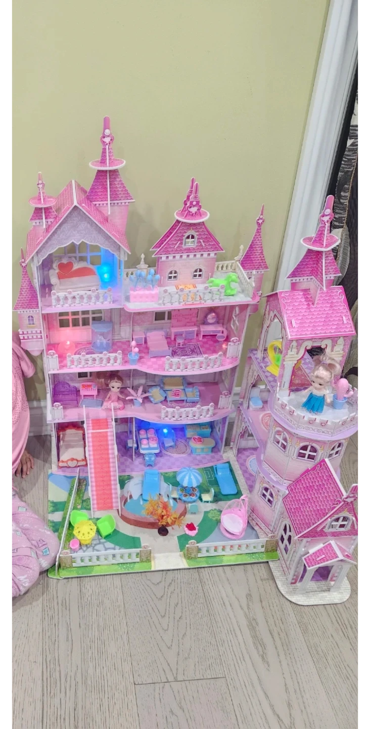 Pink Dollhouse Castle Playset with Accessories