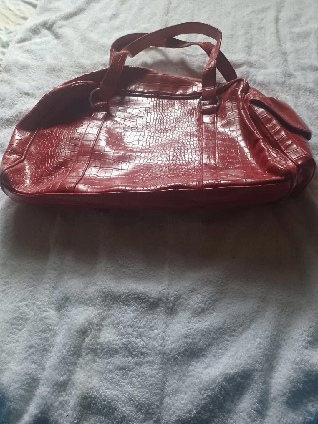 Red Faux Croc Embossed Handbag