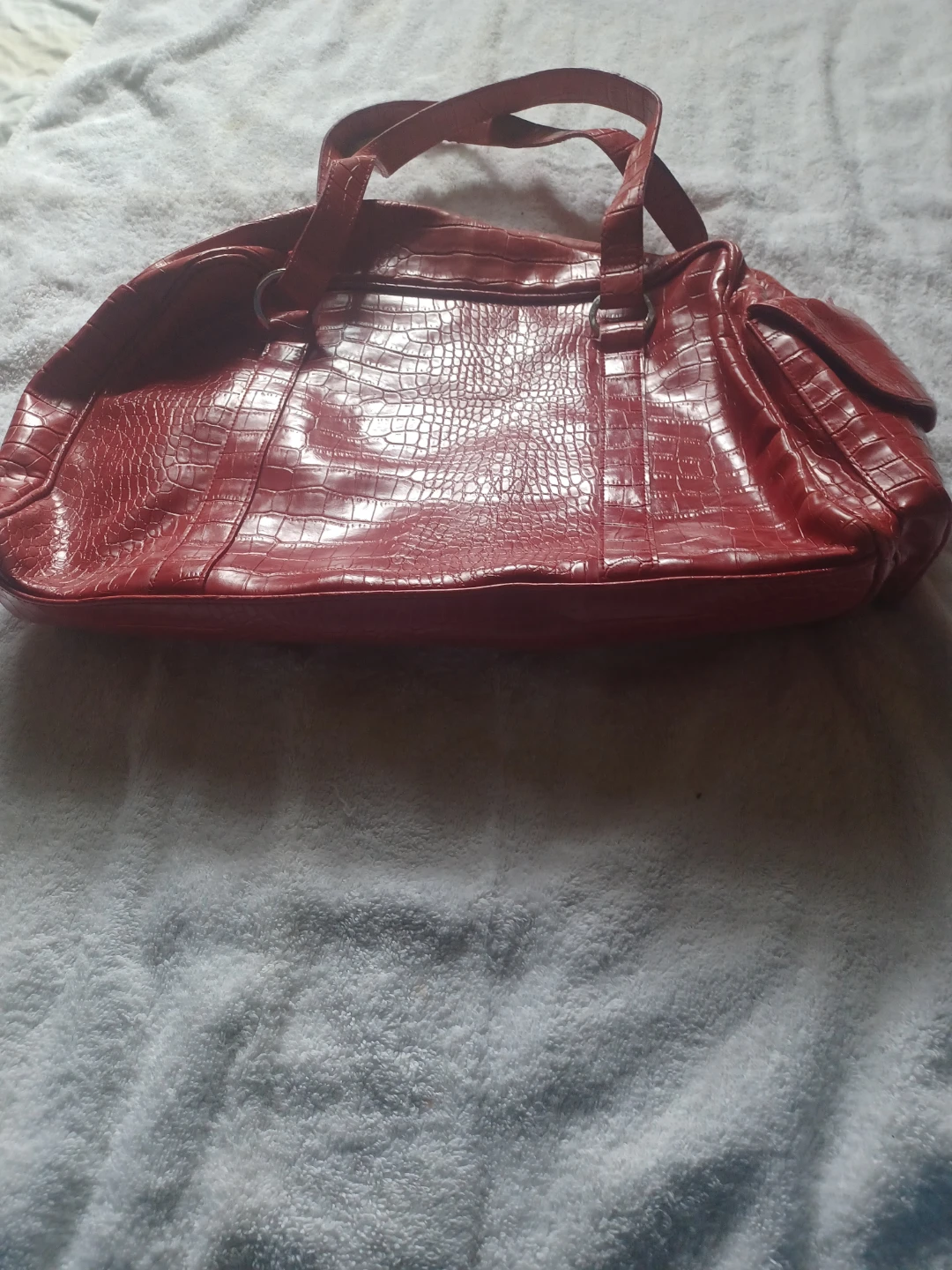Red Faux Croc Embossed Handbag - photo 2