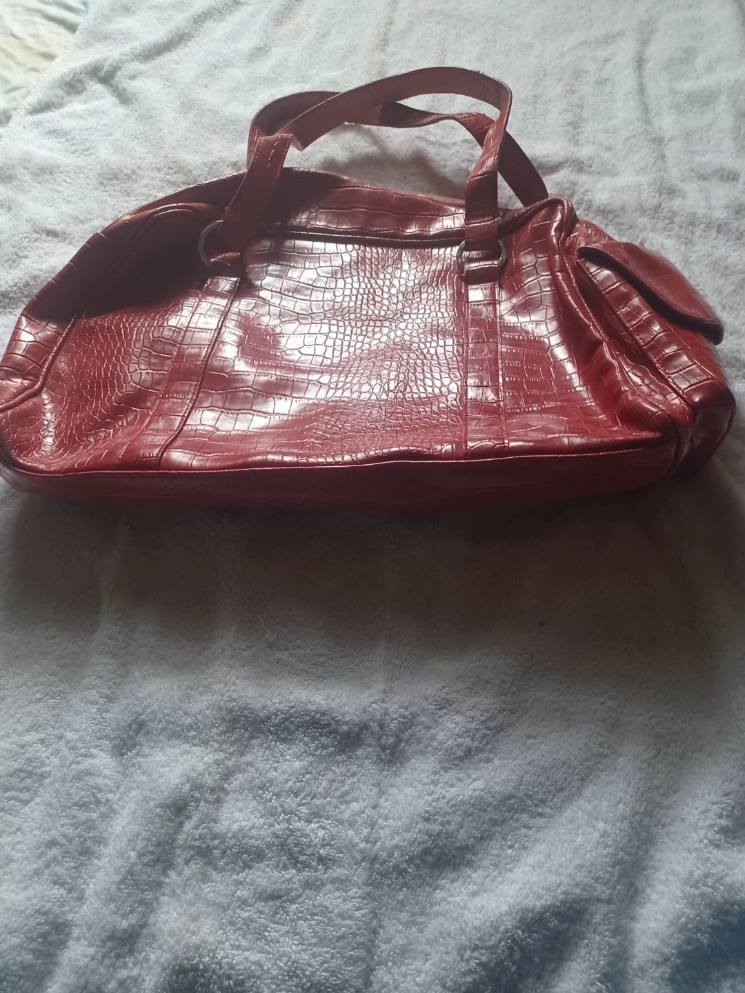 Red Faux Croc Embossed Handbag - photo 3