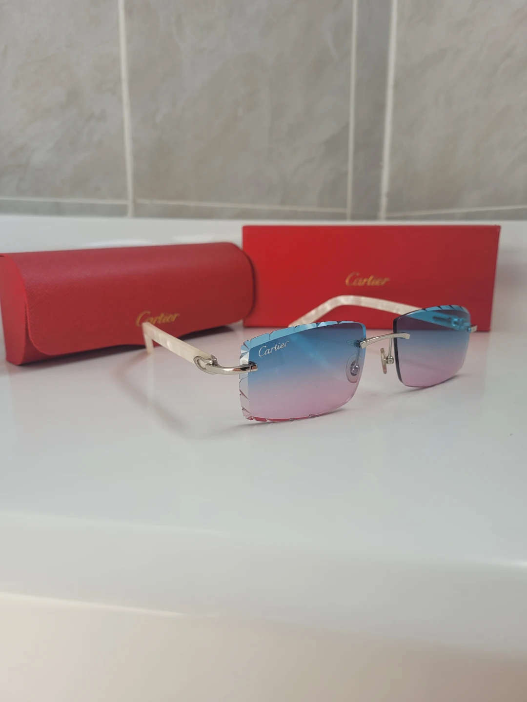 Cartier Rimless Sunglasses - Blue/Pink Gradient Lenses