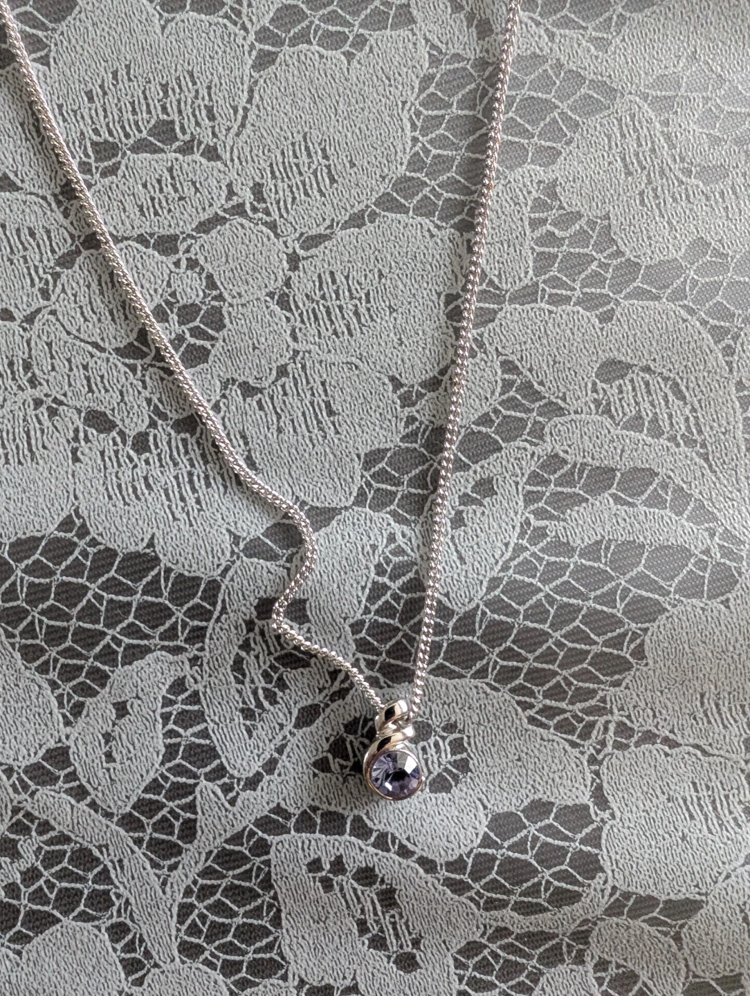 Silver-tone necklace with purple pendant - photo 2