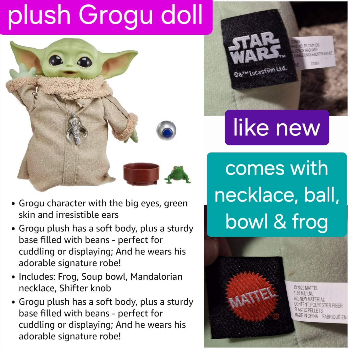Grogu plush doll from the Mandalorian - like new - photo 3