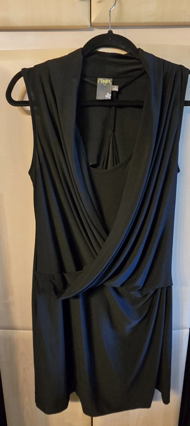 Taylor Women's Black Sleeveless Drape Dress [6]
