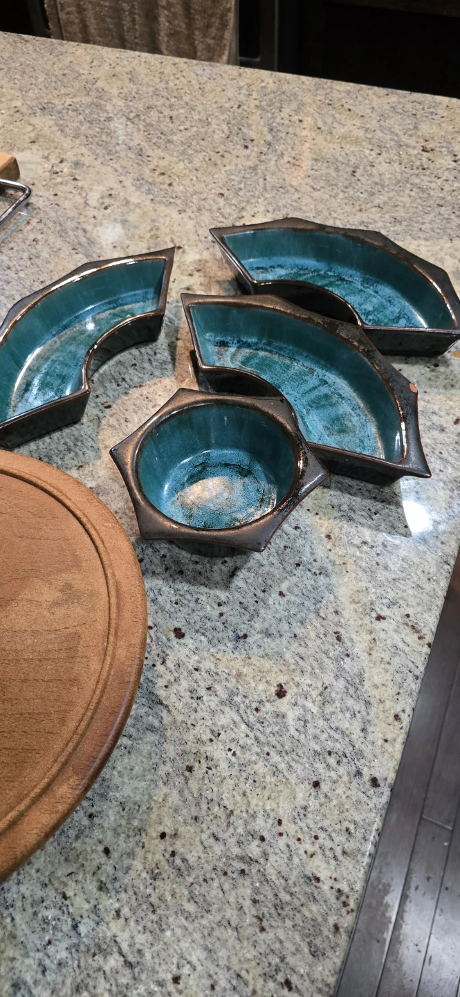 Ceramic Divided Serving Platter with Wood Base - photo 3